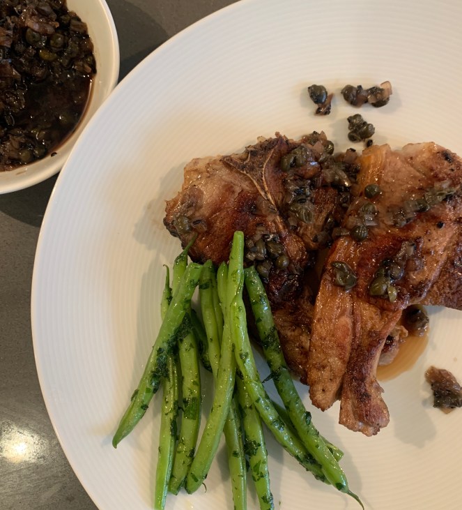 Lamb chops with Shallot Chutney served with Tarragon Green Beans